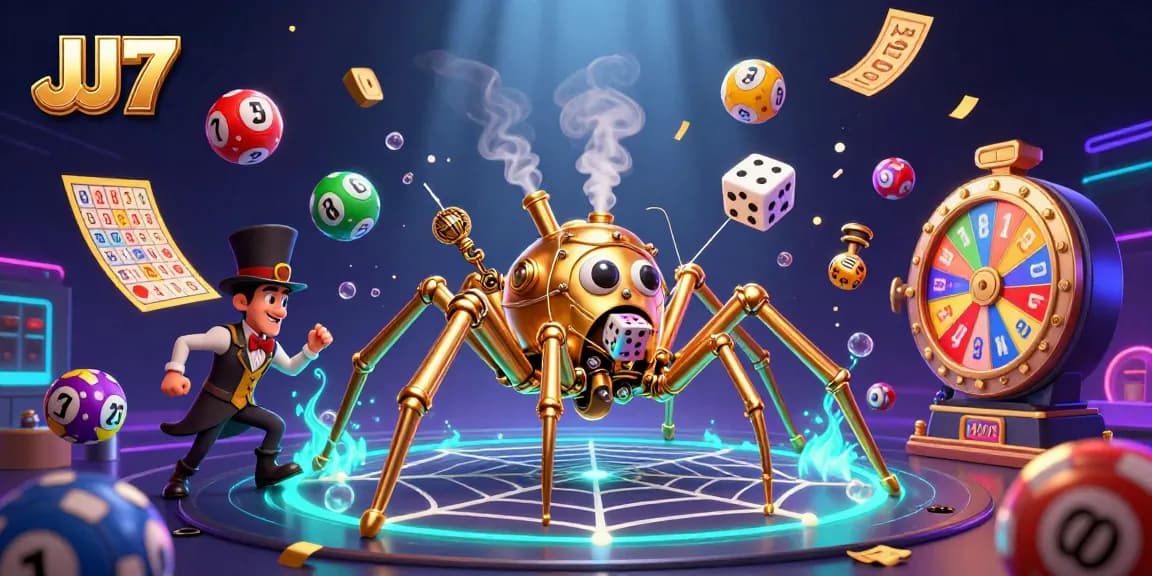 Experience thrilling gaming moments with JJ77 through vibrant and dynamic casino illustrations.