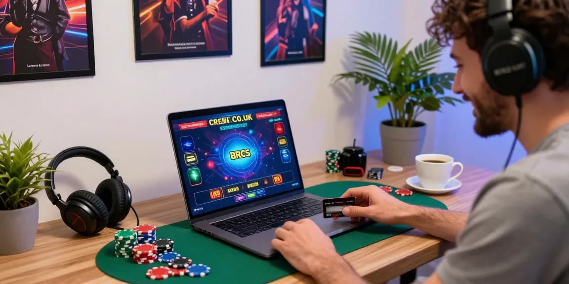 Player enjoying credit card casinos at brcs.co.uk in a vibrant home gaming setup