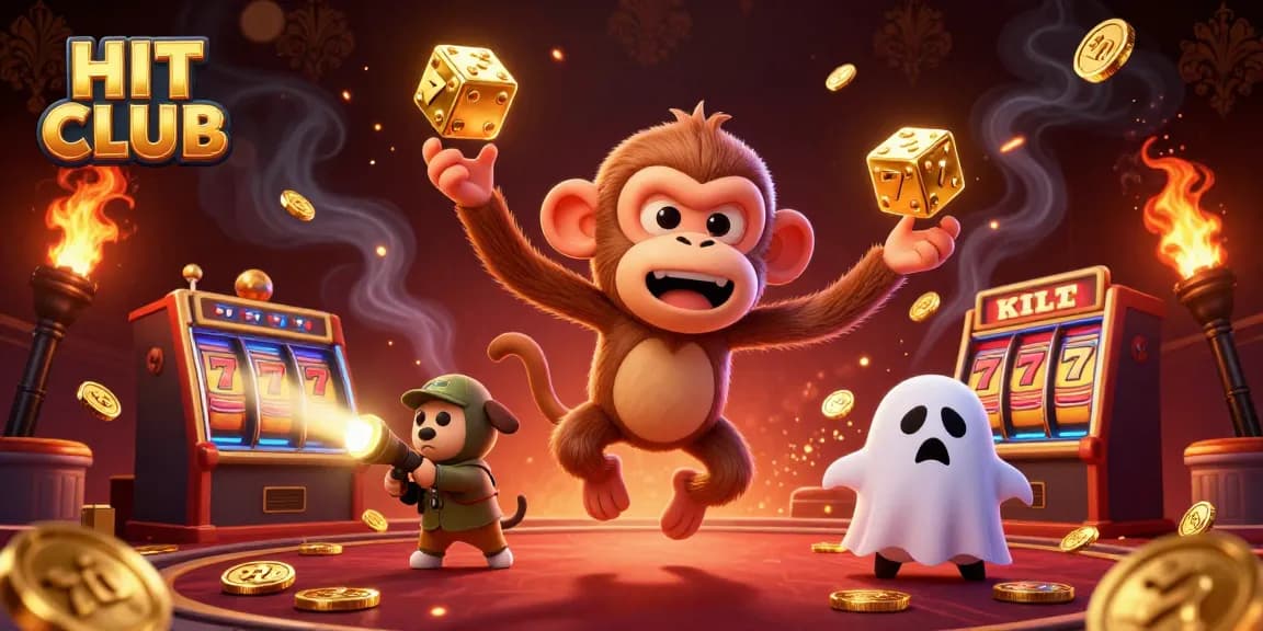 Experience the excitement of HIT CLUB's casino with golden jackpots and mischievous characters.