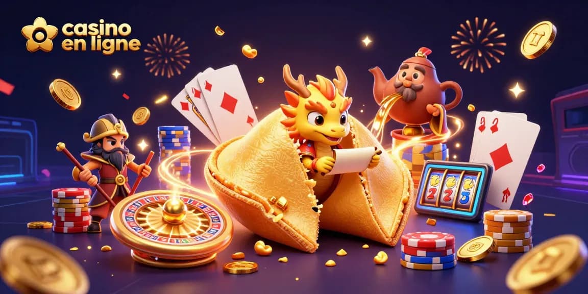 Profitez de l'expérience du casino en ligne avec une illustration captivante de personnages et d'éléments de jeu.