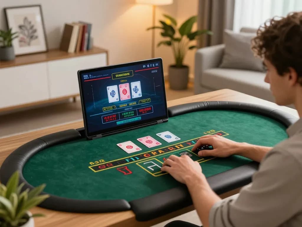 Player enjoying bugatti8 online casino gaming on laptop in a cozy, modern setting