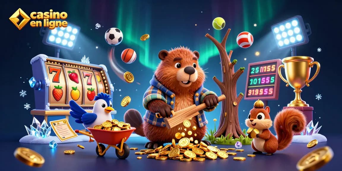 Entrez dans l'univers du casino en ligne avec un castor bûcheron vibrant d'actions aux pièces dorées.
