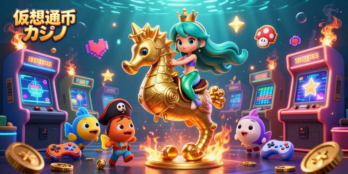 仮想通貨カジノでのプレイを楽しむ、カラフルなキャラクターたちの3Dイラスト。