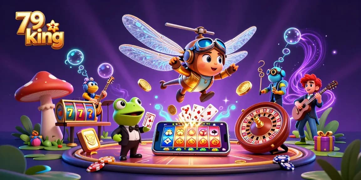 Win at 79 king with a thrilling immersive scene featuring a dragonfly pilot and casino excitement.