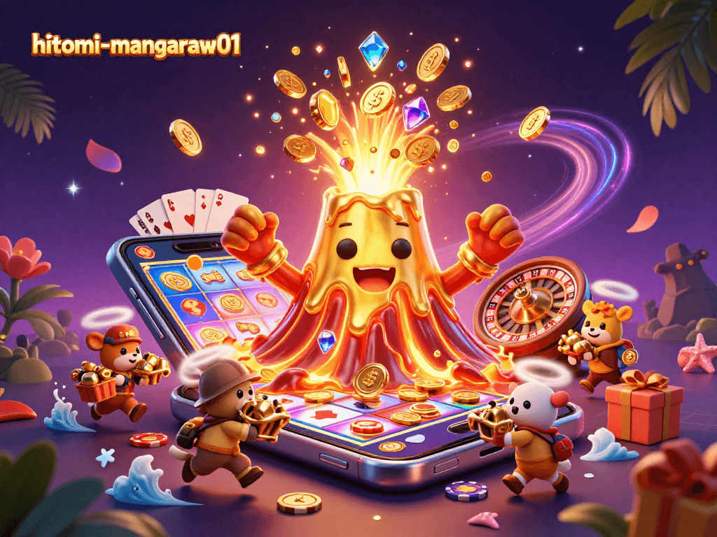 Experience the thrill of hitomi-mangaraw01 with exciting slot games and treasures erupting in a vibrant casino scene.