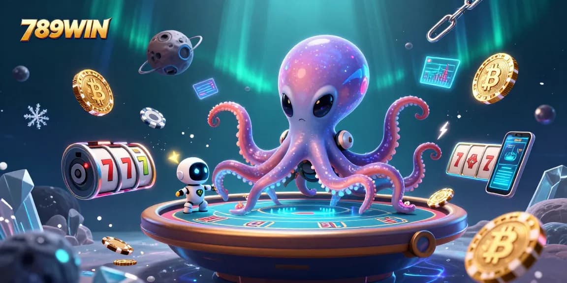 Engage with thrilling 789WIN online gaming action at a holographic poker table with crypto elements.