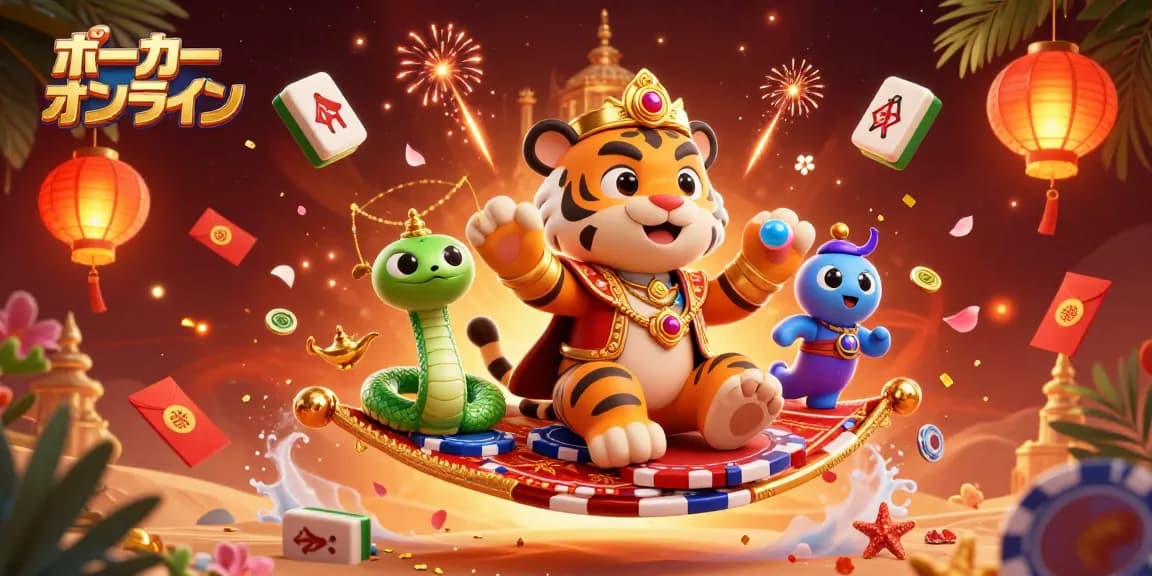 ポーカー オンラインで楽しい時間を過ごす、一緒に冒険するキャラクターたちのシーン。
