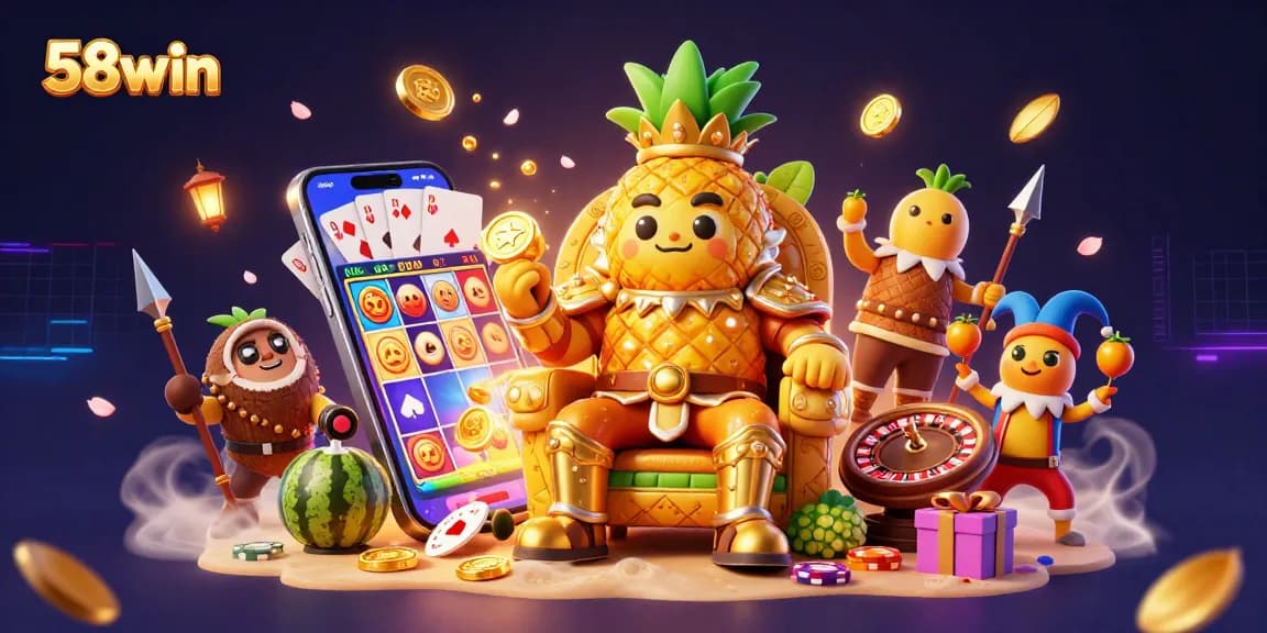 Experience exciting gameplay with 58win in this vibrant 3D casino illustration.