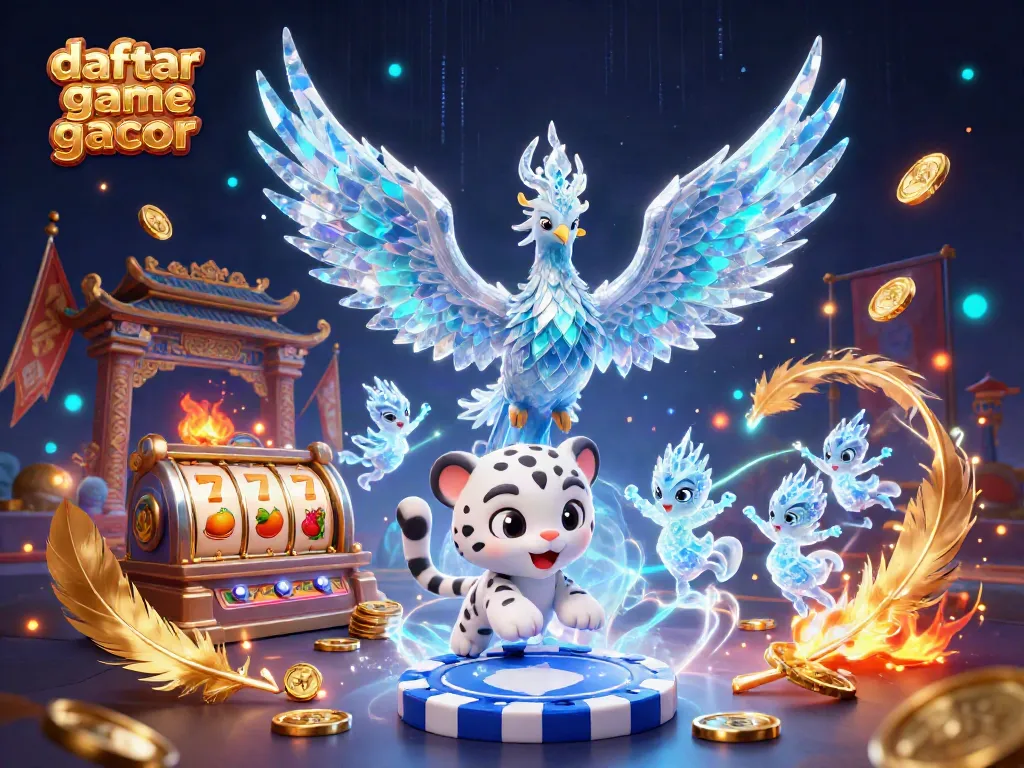 Gambarkan daftar game slot gacor dengan karakter kartun 3D yang menarik dan penuh warna.