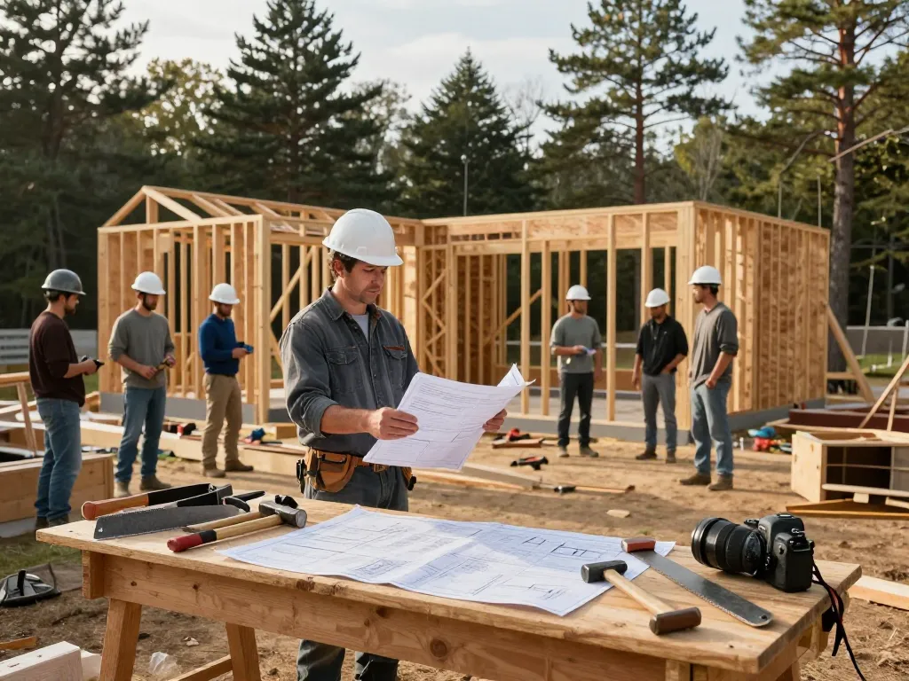 Patco construction services team at work on a residential home in Southern Maine, highlighting craftsmanship and teamwork.