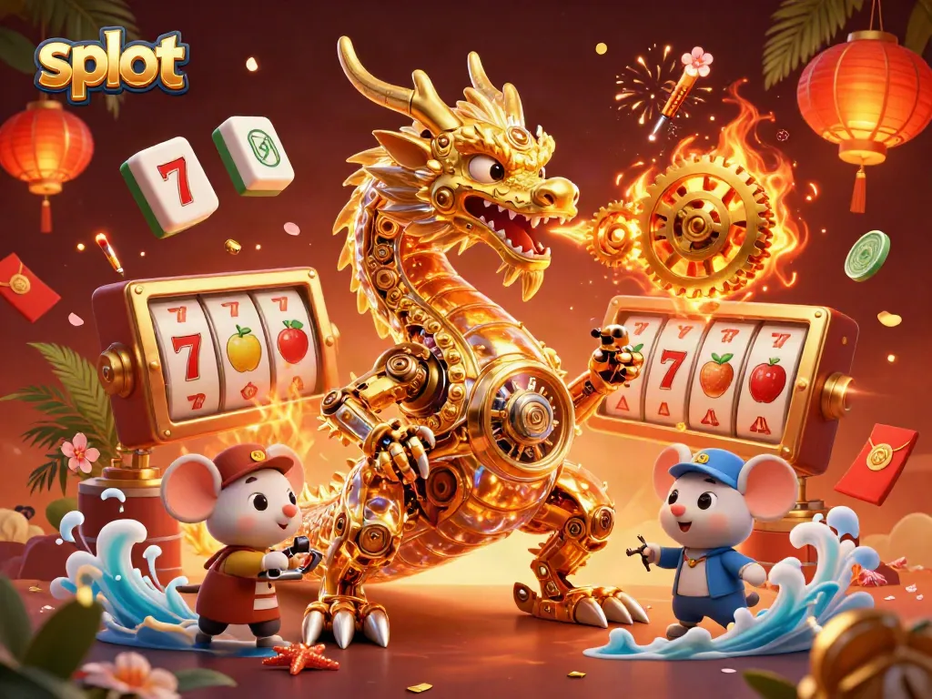 Menyisipkan koin ke dalam mesin slot untuk memenangkan jackpot dengan simbol buah dan angka keberuntungan.