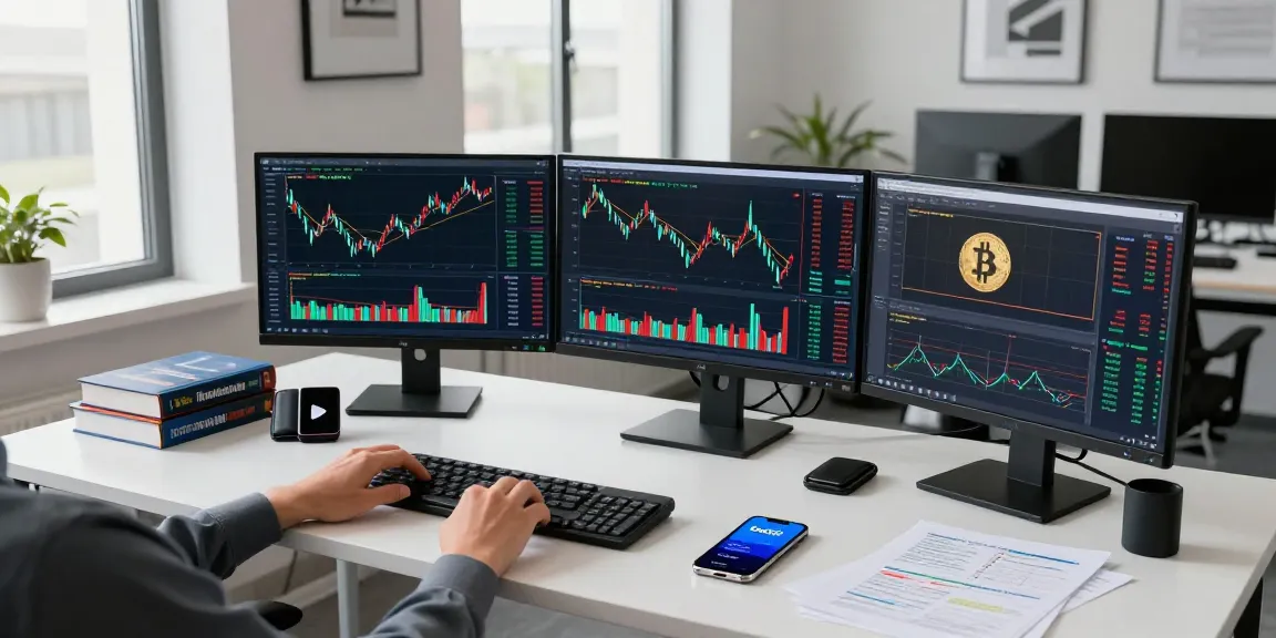 spy stock analysis alongside cryptocurrency trends in a professional trading setup featuring blockchain interfaces and digital wallets