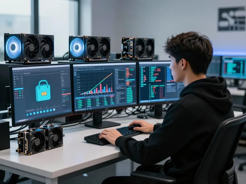 IODeFi cloud mining workspace showcasing advanced technology and real-time data visualization.