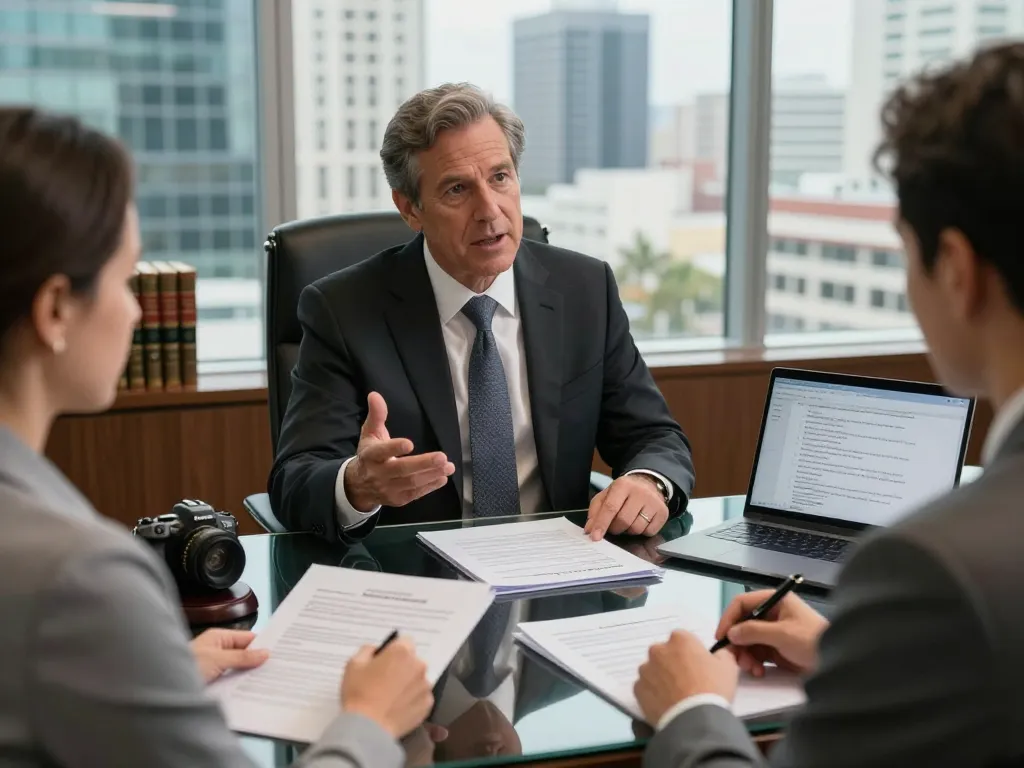 Tampa criminal defense attorney consulting with a client in a professional law office, emphasizing strategic case representation.