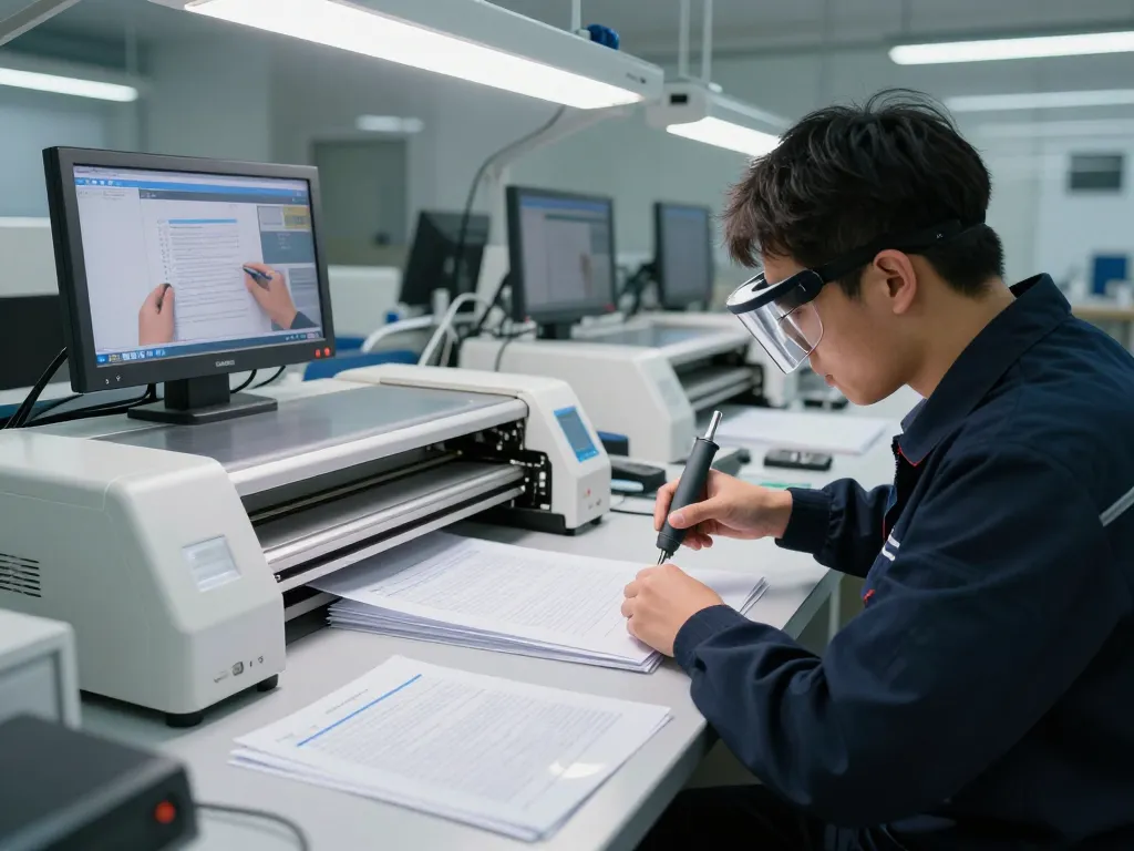 Technician expertly gỡ ép plastic from documents in modern workshop, showcasing innovative techniques.