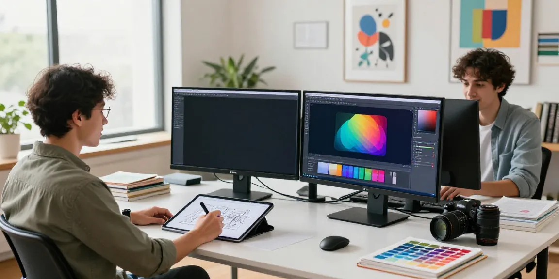 Creating stunning visuals with an online AI visual content generator in a modern studio.