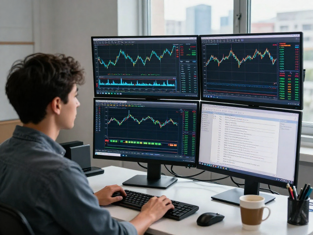 MetaTrader 5 trading environment with a trader analyzing charts and strategies.