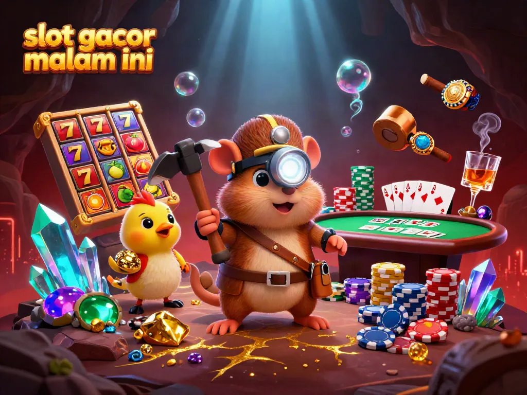 Slot gacor malam ini: ilustrasi yang menunjukkan penambang dan burung kenari di dunia slot yang kaya akan keceriaan dan peluang jackpot.