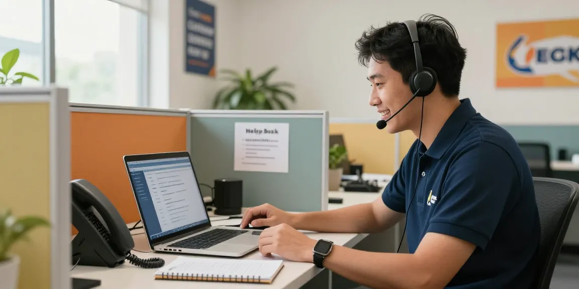 Friendly technician providing Telus-Technical-Support over the phone in a modern workspace setting
