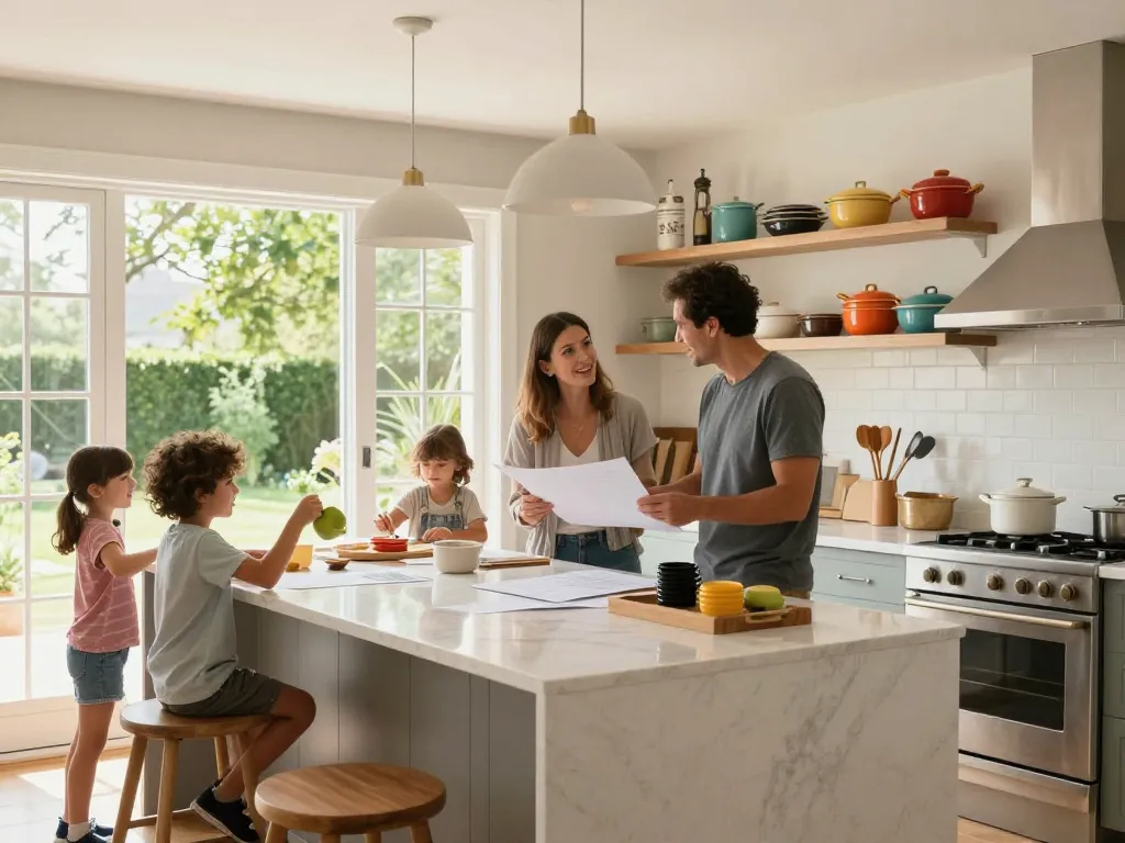 Engaging family moments with kitchen remodelers in a modern kitchen