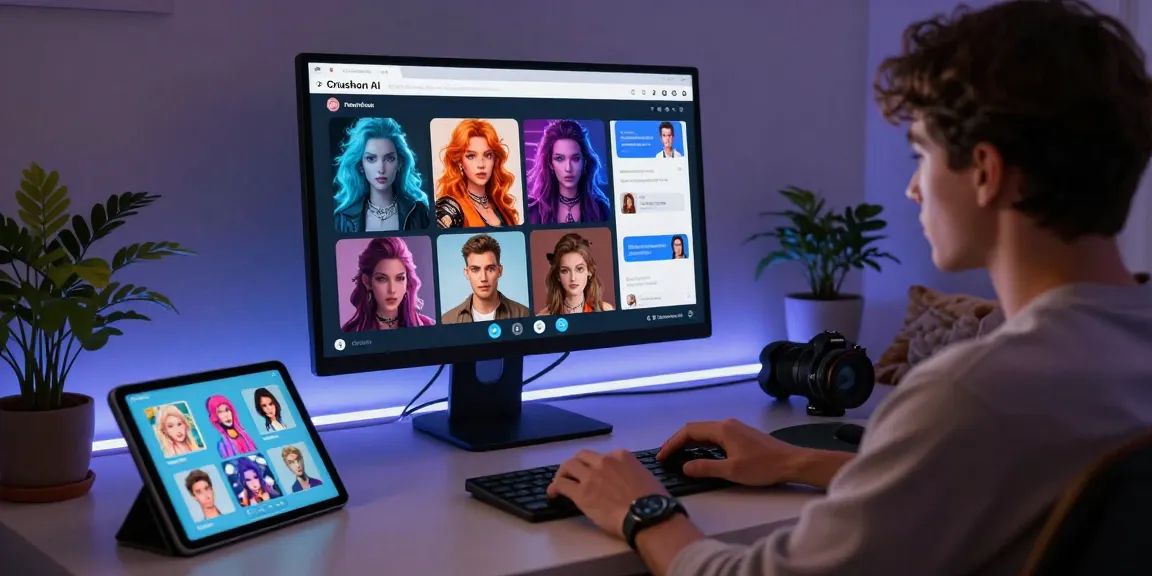Engaged user exploring nsfw ai chat with Crushon AI's vibrant interface and customizable characters.
