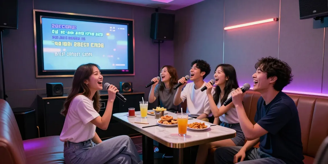 유앤미 가라오케에서 친구들과 즐거운 시간을 보내는 장면