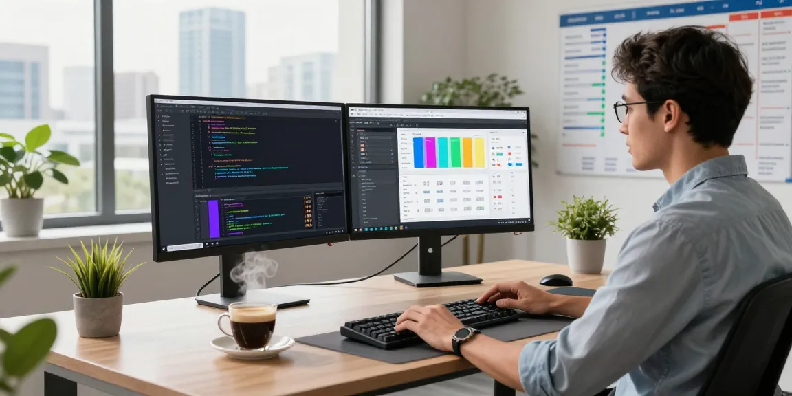 Focused developer utilizing openclaw skills at a modern tech workspace with dual monitors and vibrant code.