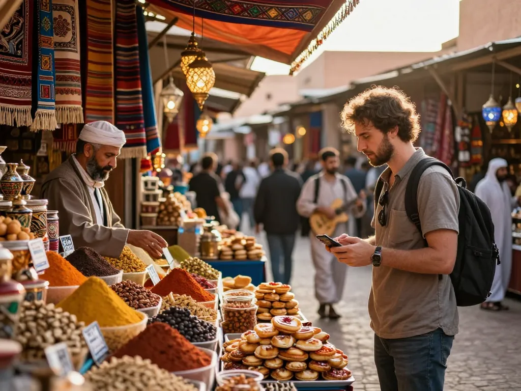 Engaging with local artisans at a market while exploring Morocco with a trusted morocco tour company.