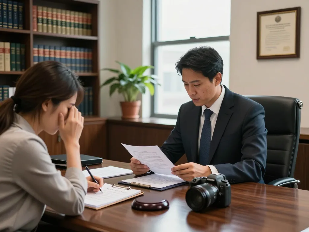 Orlando personal injury lawyer consulting with a client in a professional law office setting.