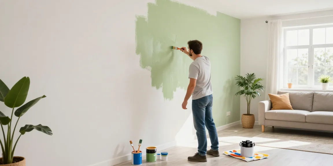 Interior painters Davidson County TN transforming a living room with eco-friendly paint, showcasing expertise and precision.