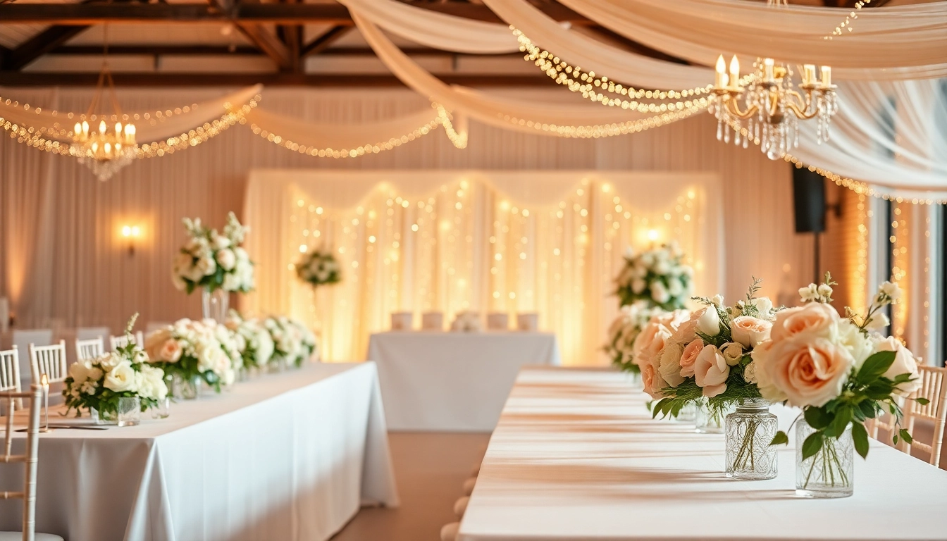 Charming reception setup at the Best Wedding Venue Jacksonville with elegant decor and ambient lighting.
