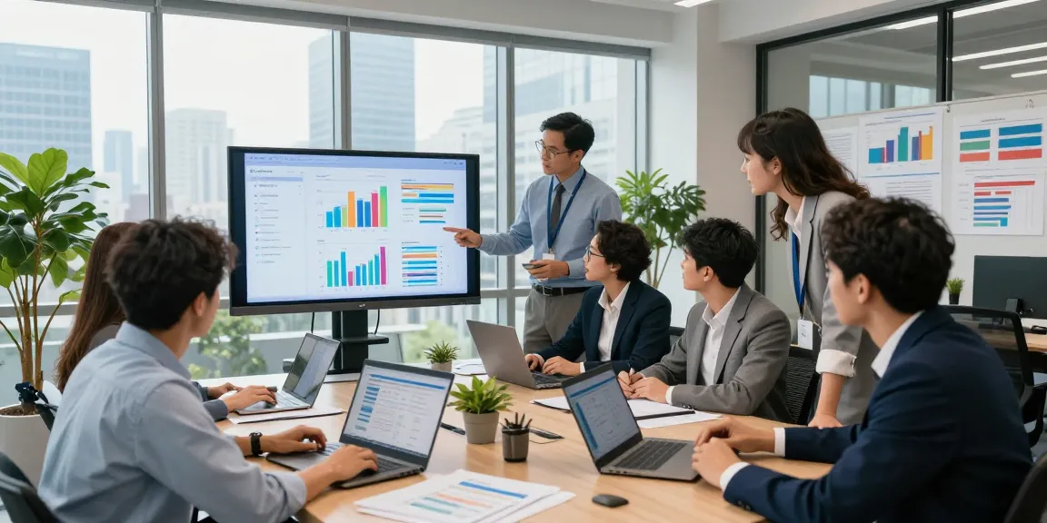 Team analyzing business energy rates in a modern corporate office.