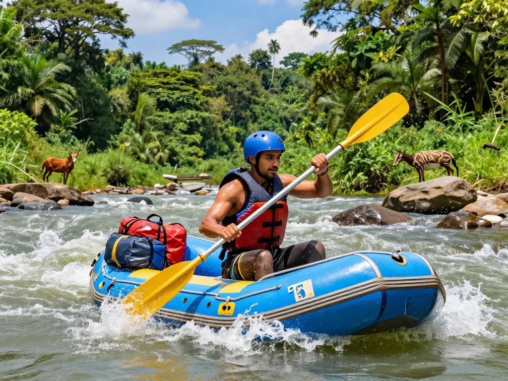 Dandeli rafting adventure on the Kali River showcasing vibrant forests and thrill-seeking travelers