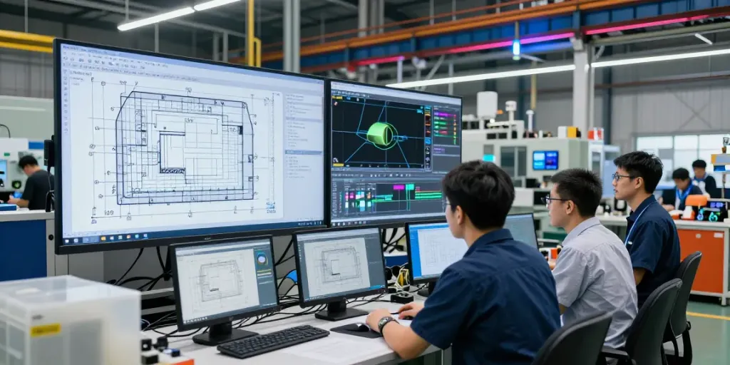 Collaborative engineers designing GRP products in a modern manufacturing facility, showcasing the expertise of a leading GRP Manufacturer.