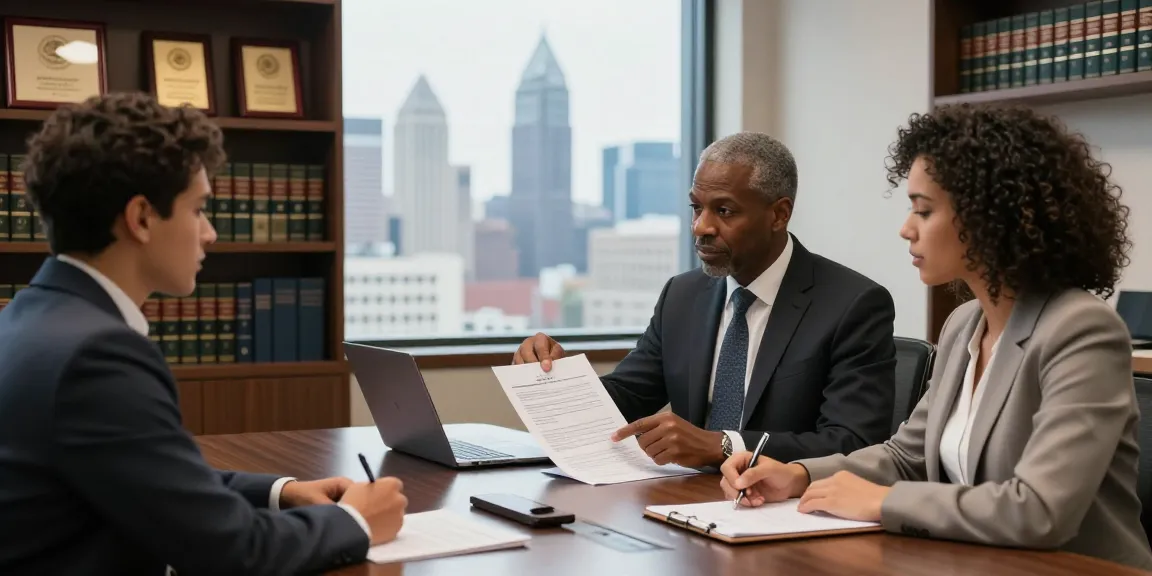 Philadelphia Employment Lawyer consulting with client in modern office, showcasing commitment to client-focused legal service