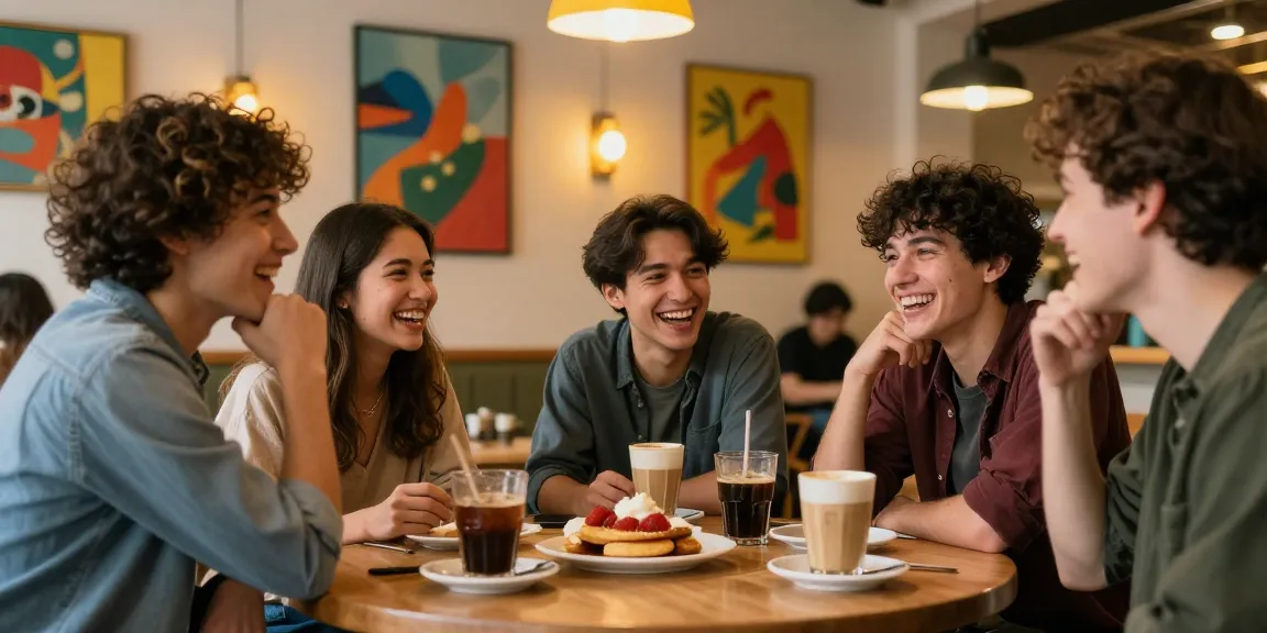 Group of friends enjoying coffee at café, capturing the essence of having a crush on someone.