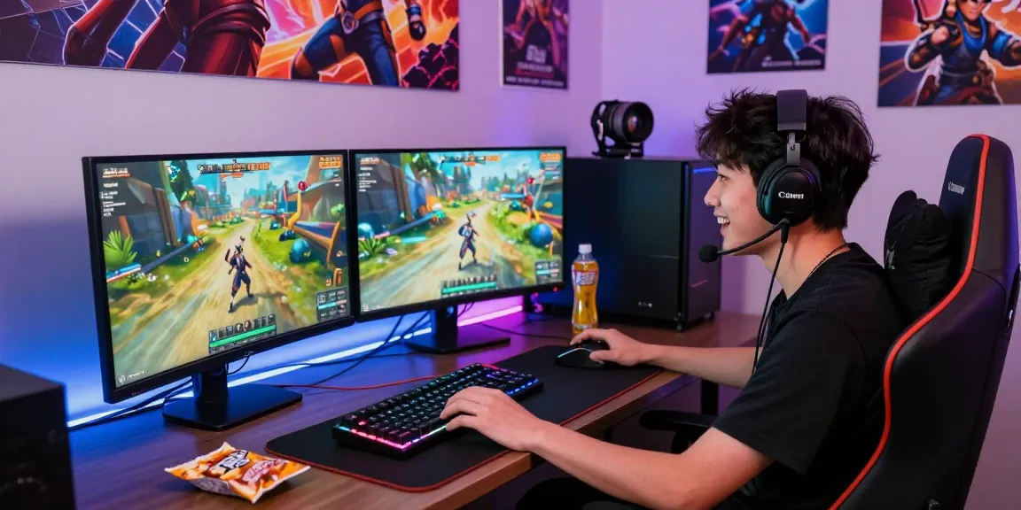 A passionate gamer engaged in raja328 daftar gameplay, showcasing high-performance equipment and immersive environment.