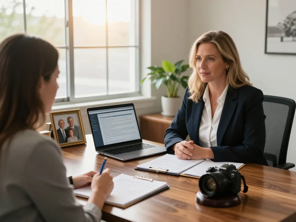 Palm Harbor Divorce Lawyer Shelly Beach consulting with a client in a welcoming office.