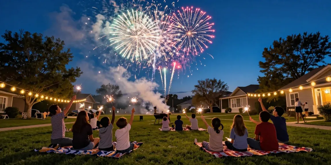 Celebrate fireworks UK with a vibrant display lighting up the night sky over a joyful gathering.