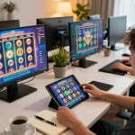 Engaging with exciting 3win slot games on a tablet in a cozy home setting
