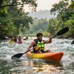 Dandeli kayaking experience on the Kali River with scenic lush greenery.