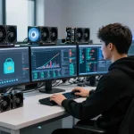 IODeFi cloud mining workspace showcasing advanced technology and real-time data visualization.