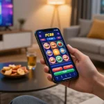 Play gaming action on FC88 mobile app with spinning slots in a cozy home setting