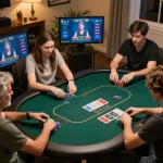 TG88 players actively strategizing in an exhilarating online poker game from home setup.