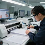 Technician expertly gỡ ép plastic from documents in modern workshop, showcasing innovative techniques.