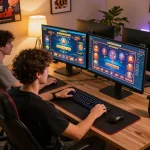 uu88 player strategizing online casino gameplay at home gaming setup