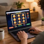 Player engaged in mm88 online gaming, focusing on vibrant slot machine action.