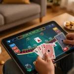 Engaging online blackjack session at home through 888newcasino com displaying vibrant gameplay and cozy atmosphere.
