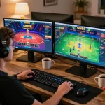 Engaging scene of a user enjoying sin88 đăng nhập on a laptop at home, showcasing the excitement of online gambling.