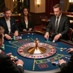 Players engaging with the roulette table at 888vnd casino, capturing the excitement of live gaming.